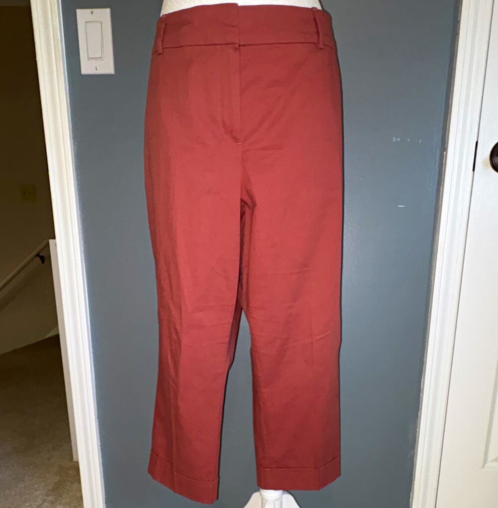 Ann Taylor Factory Petite 14P Rust Cropped Straight Pants Flat Front Pockets